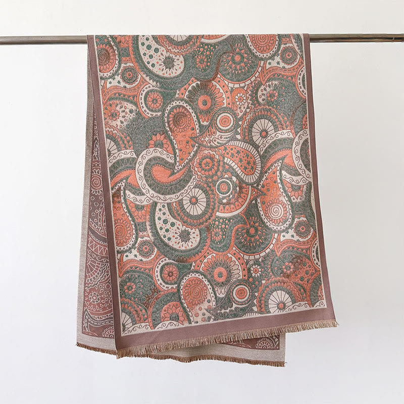 Winter Ethnic Style Paisley Geometry Pattern Tassels Soft Scarf Shawl