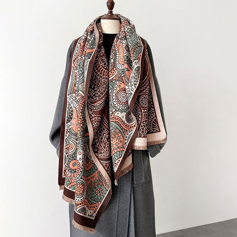 Winter Ethnic Style Paisley Geometry Pattern Tassels Soft Scarf Shawl