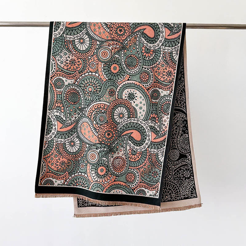 Winter Ethnic Style Paisley Geometry Pattern Tassels Soft Scarf Shawl