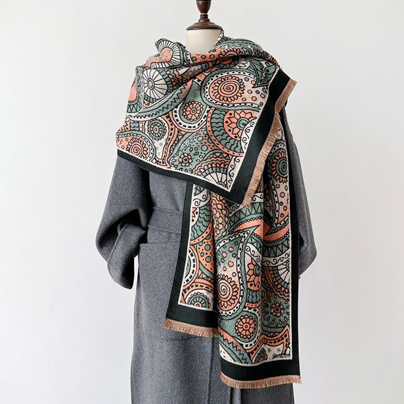 Winter Ethnic Style Paisley Geometry Pattern Tassels Soft Scarf Shawl