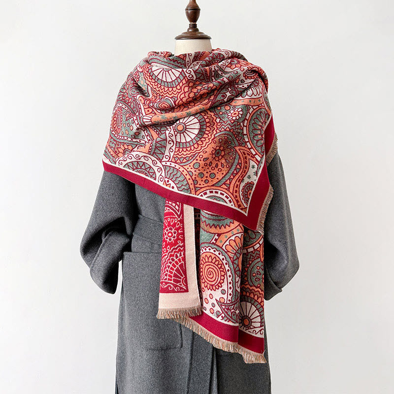 Winter Ethnic Style Paisley Geometry Pattern Tassels Soft Scarf Shawl