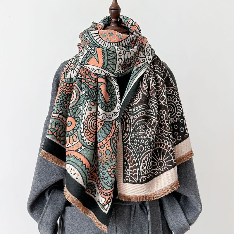 Winter Ethnic Style Paisley Geometry Pattern Tassels Soft Scarf Shawl