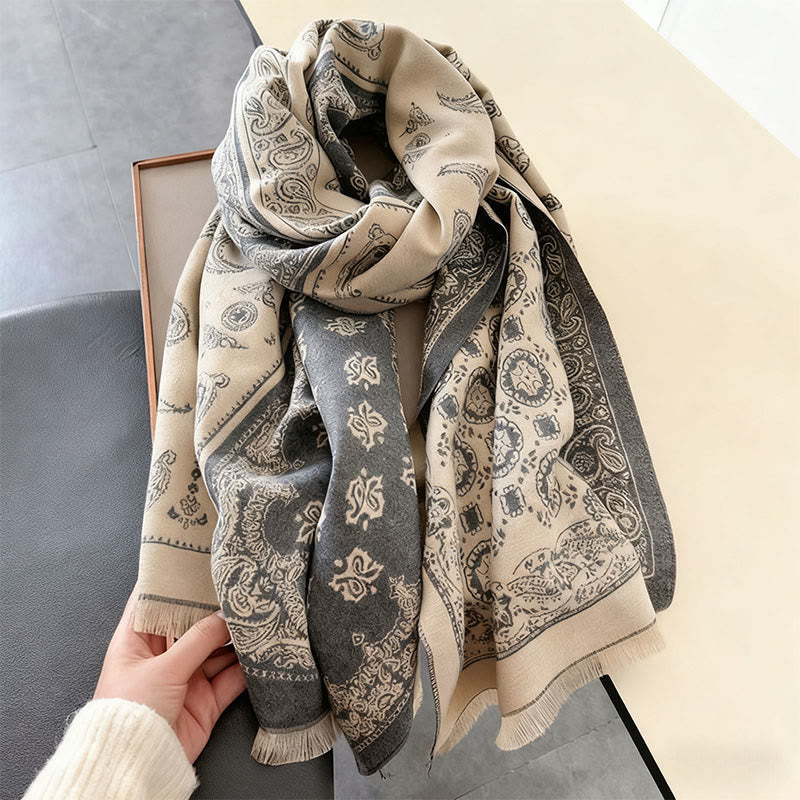 Thermal Geometric Paisley Knit Meditation Shawl