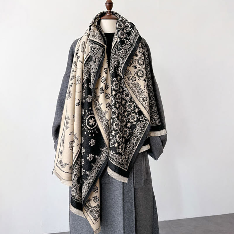 Thermal Geometric Paisley Knit Meditation Shawl