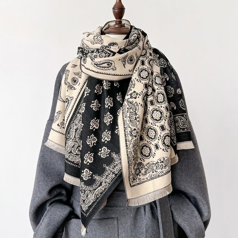 Thermal Geometric Paisley Knit Meditation Shawl