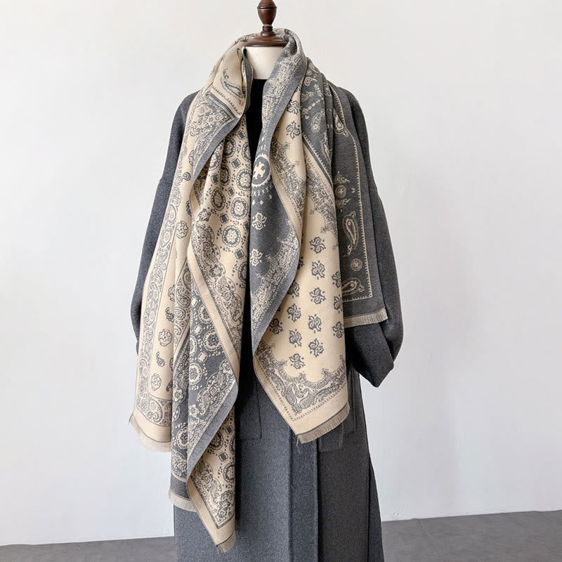 Thermal Geometric Paisley Knit Meditation Shawl