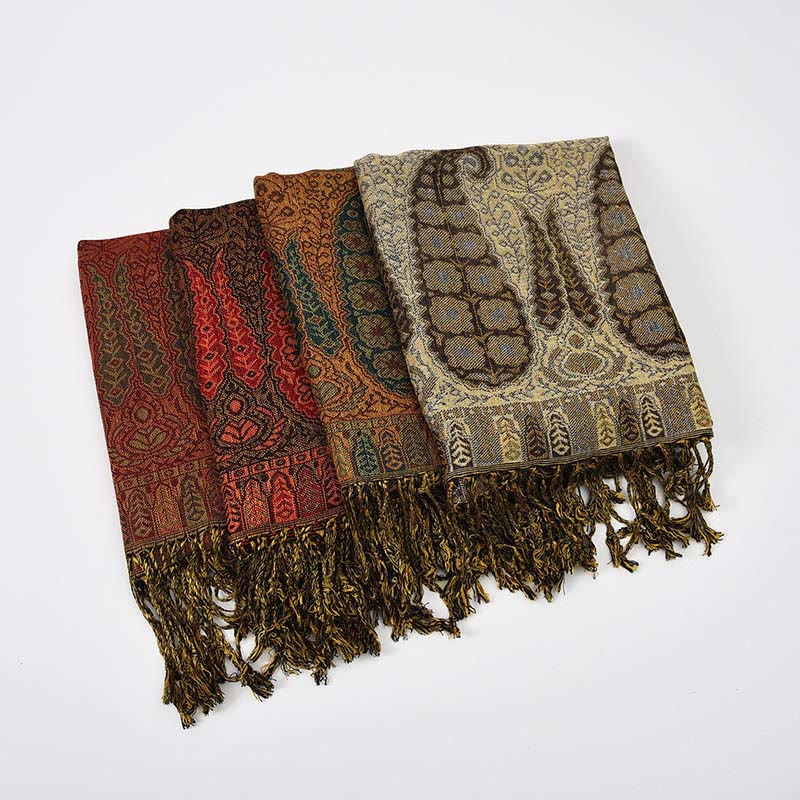 Intricate Jacquard Paisley Knit Meditation Shawl Wrap