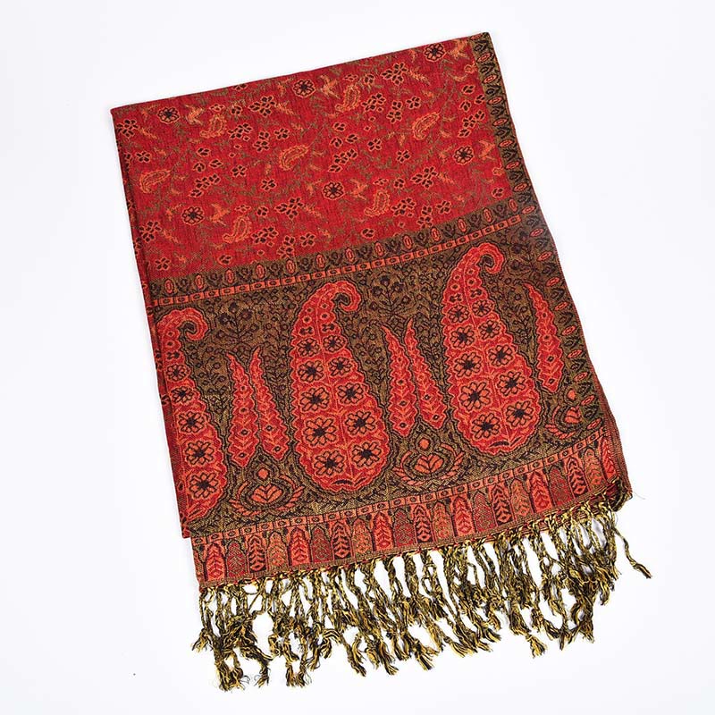 Intricate Jacquard Paisley Knit Meditation Shawl Wrap