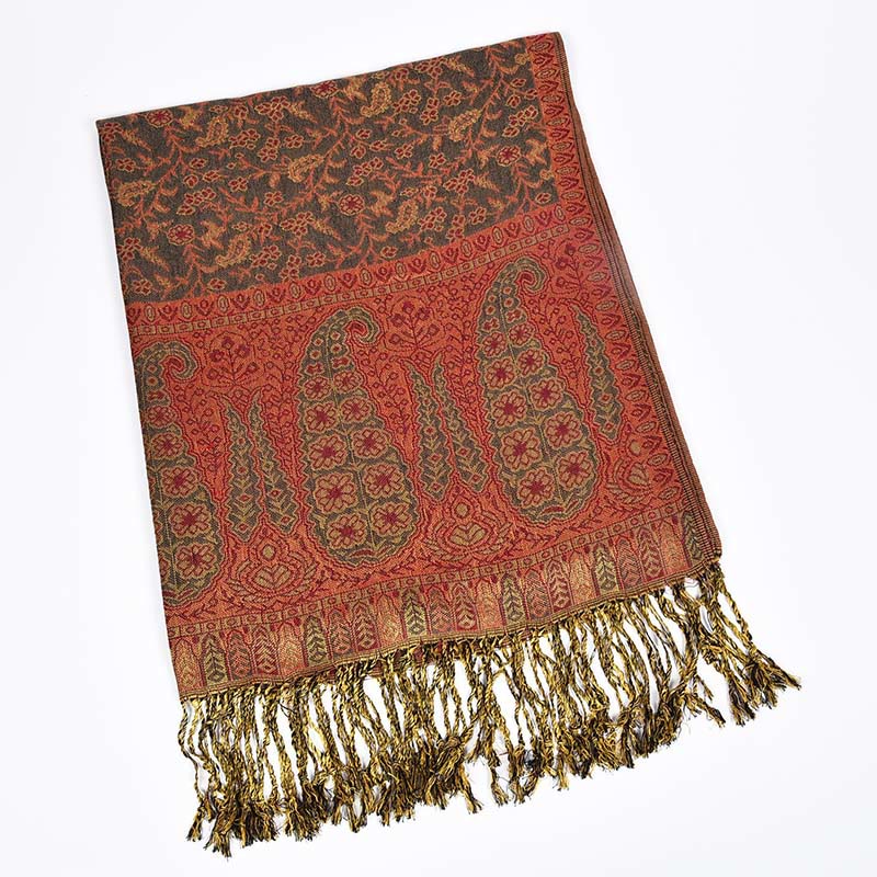 Intricate Jacquard Paisley Knit Meditation Shawl Wrap