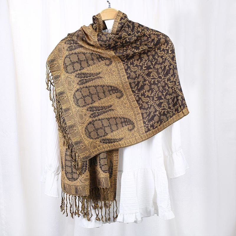 Intricate Jacquard Paisley Knit Meditation Shawl Wrap