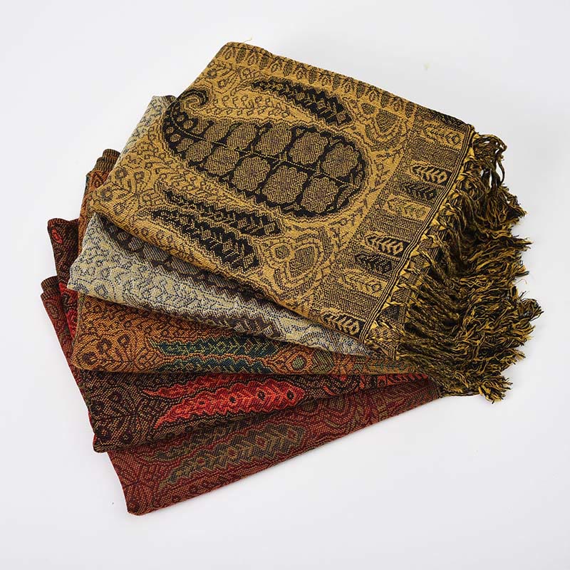 Intricate Jacquard Paisley Knit Meditation Shawl Wrap
