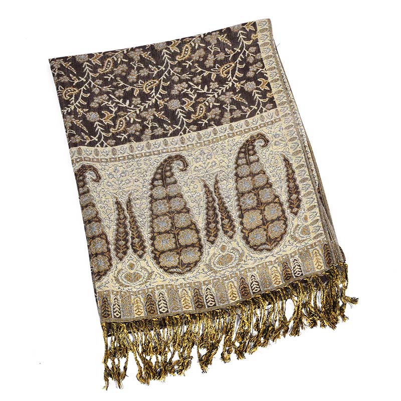 Intricate Jacquard Paisley Knit Meditation Shawl Wrap