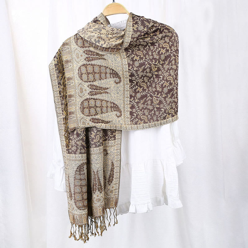 Intricate Jacquard Paisley Knit Meditation Shawl Wrap