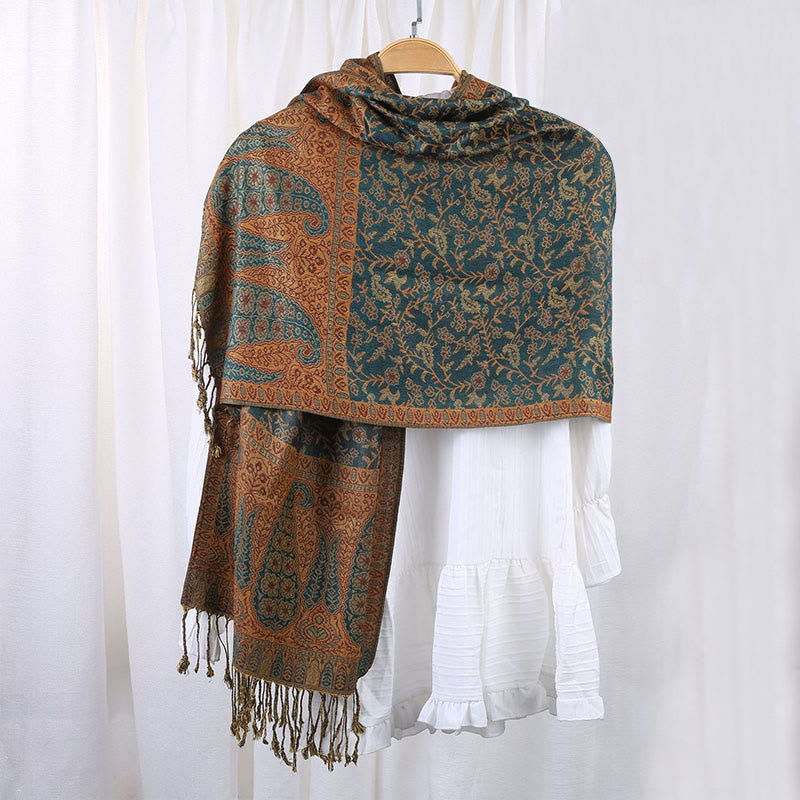 Intricate Jacquard Paisley Knit Meditation Shawl Wrap