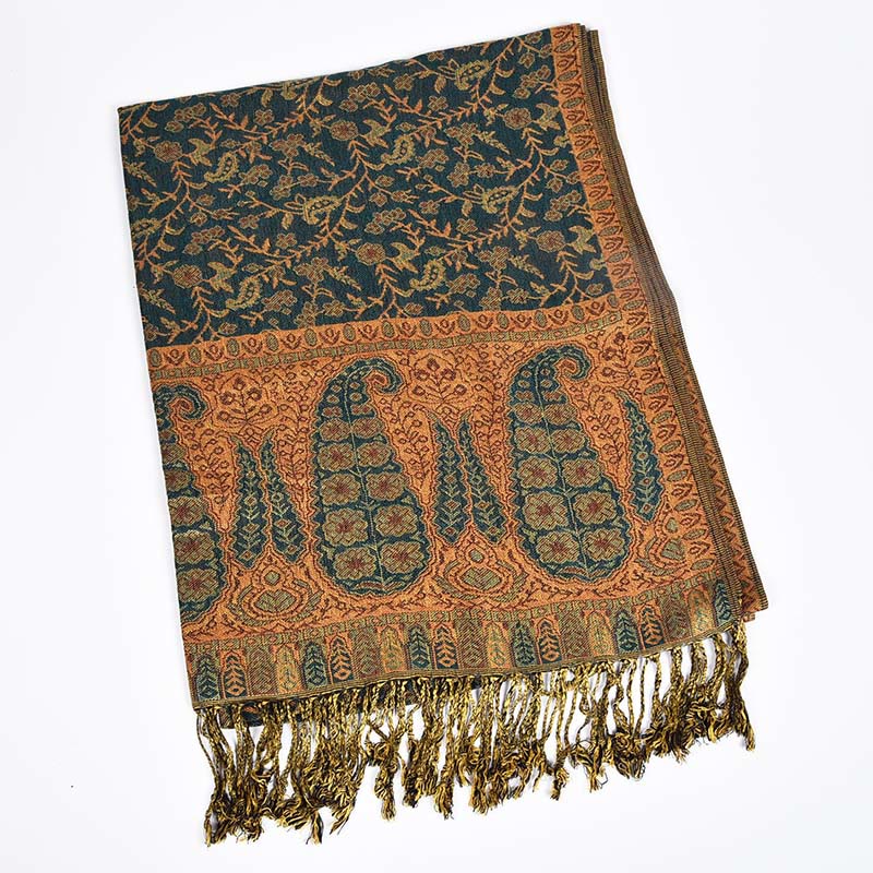 Intricate Jacquard Paisley Knit Meditation Shawl Wrap