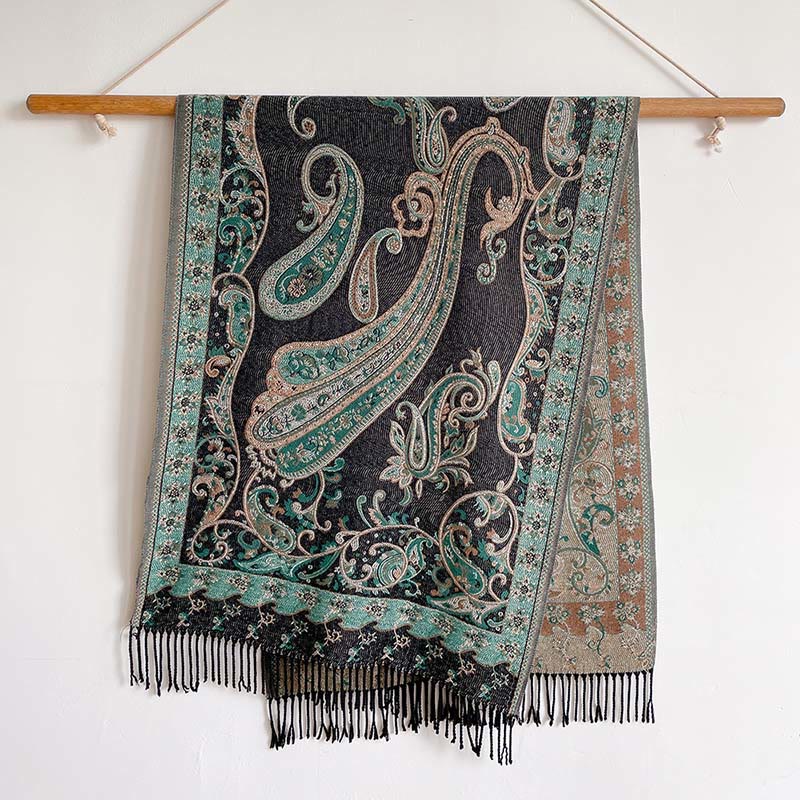 Winter Commute Thermal Paisley Floral Pattern Tassel Cozy Scarf Shawl