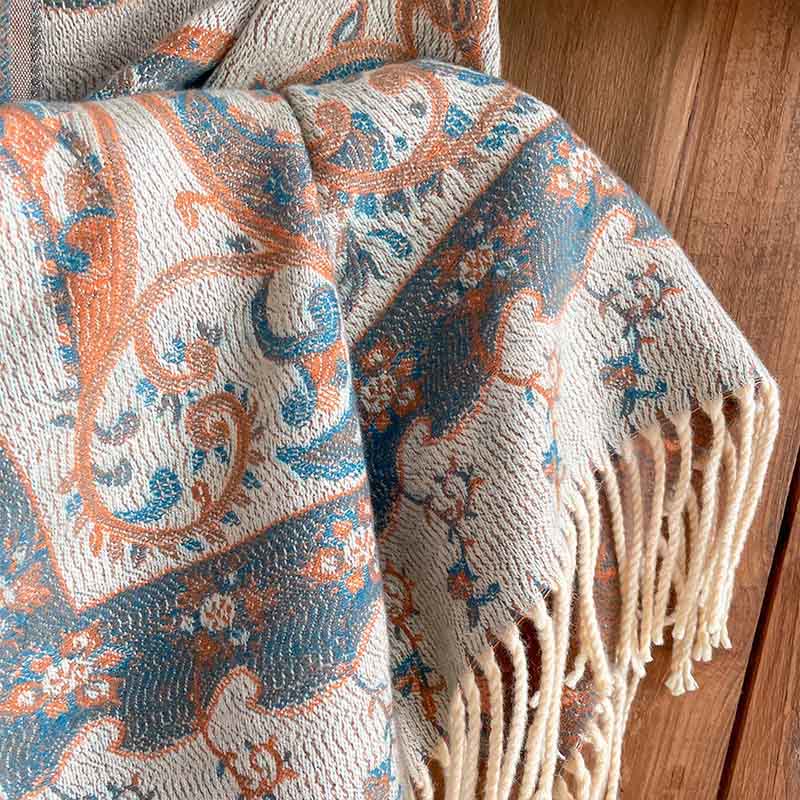 Winter Commute Thermal Paisley Floral Pattern Tassel Cozy Scarf Shawl
