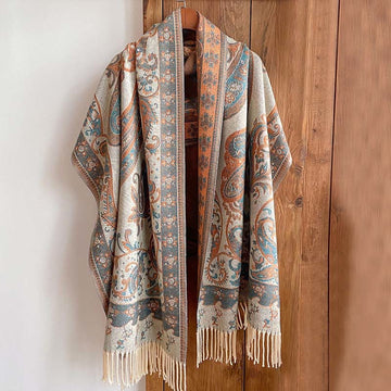 Winter Commute Thermal Paisley Floral Pattern Tassel Cozy Scarf Shawl