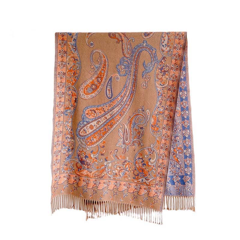 Winter Commute Thermal Paisley Floral Pattern Tassel Cozy Scarf Shawl