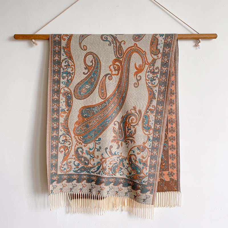 Winter Commute Thermal Paisley Floral Pattern Tassel Cozy Scarf Shawl