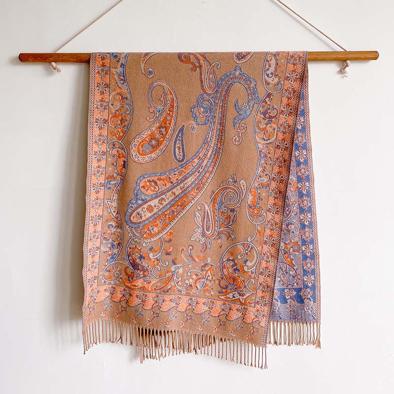 Winter Commute Thermal Paisley Floral Pattern Tassel Cozy Scarf Shawl