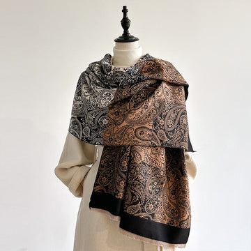 Winter Thermal Color Matching Paisley Vines Pattern Tassel Cozy Scarf Shawl