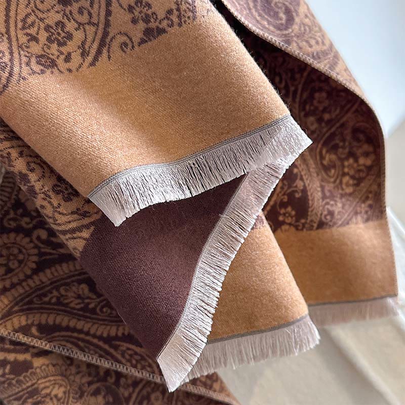 Winter Thermal Color Matching Paisley Vines Pattern Tassel Cozy Scarf Shawl