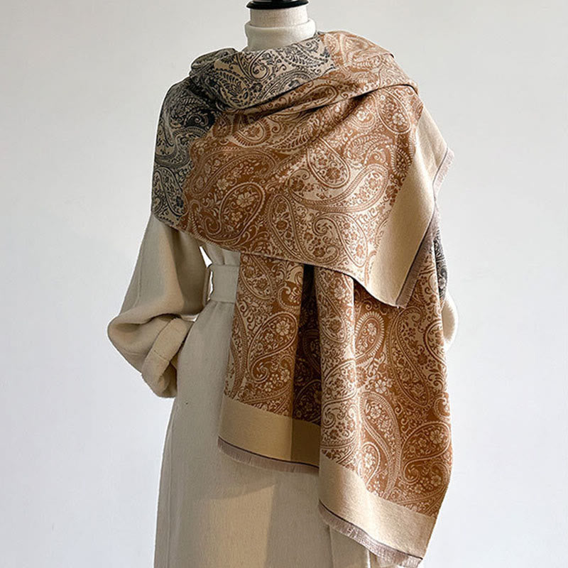 Winter Thermal Color Matching Paisley Vines Pattern Tassel Cozy Scarf Shawl