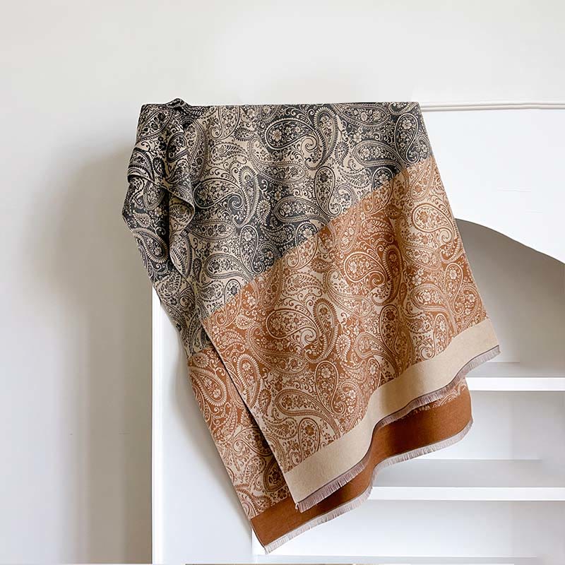 Winter Thermal Color Matching Paisley Vines Pattern Tassel Cozy Scarf Shawl