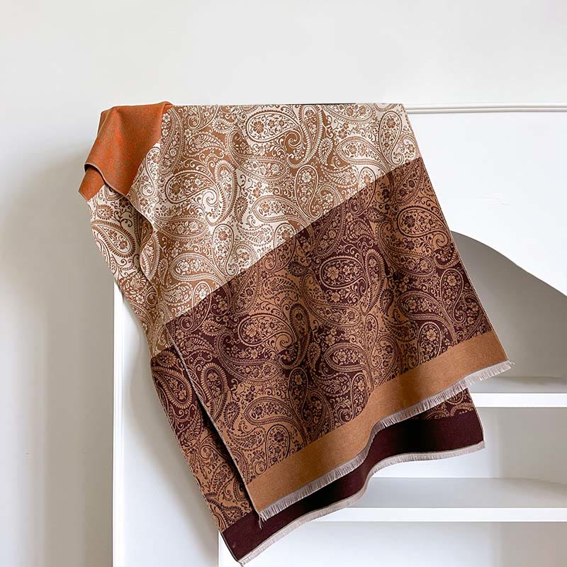 Winter Thermal Color Matching Paisley Vines Pattern Tassel Cozy Scarf Shawl