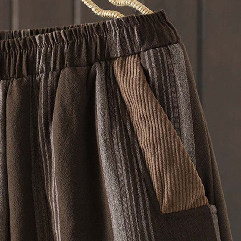 Commute Thermal Striped Cotton Corduroy Women's Harem Padded Pants With Pockets