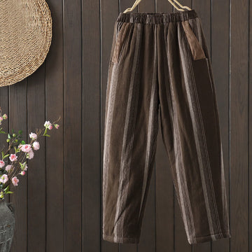 Commute Thermal Striped Cotton Corduroy Women's Harem Padded Pants With Pockets