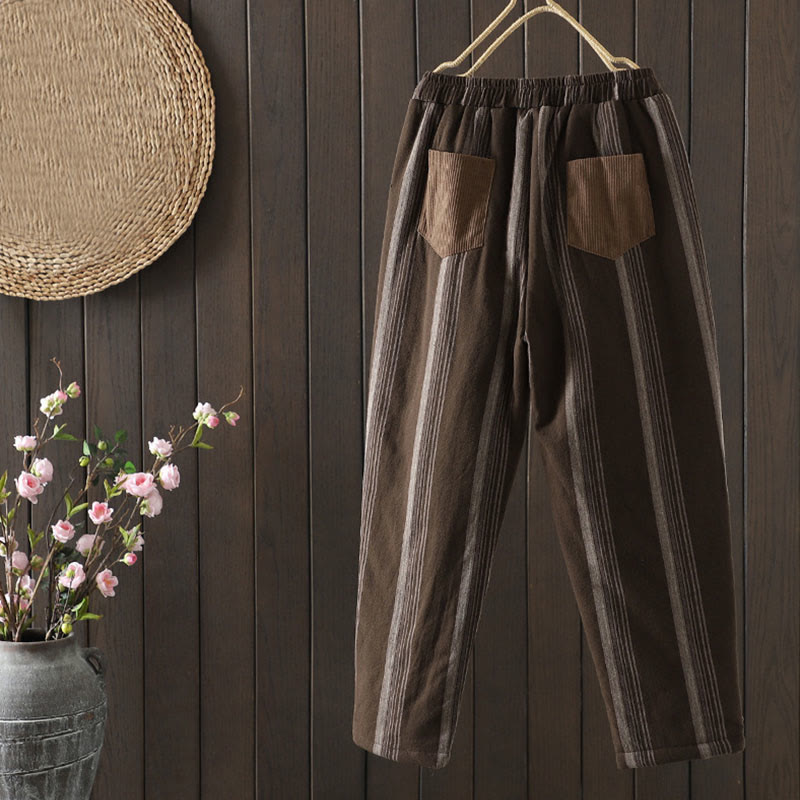 Commute Thermal Striped Cotton Corduroy Women's Harem Padded Pants With Pockets