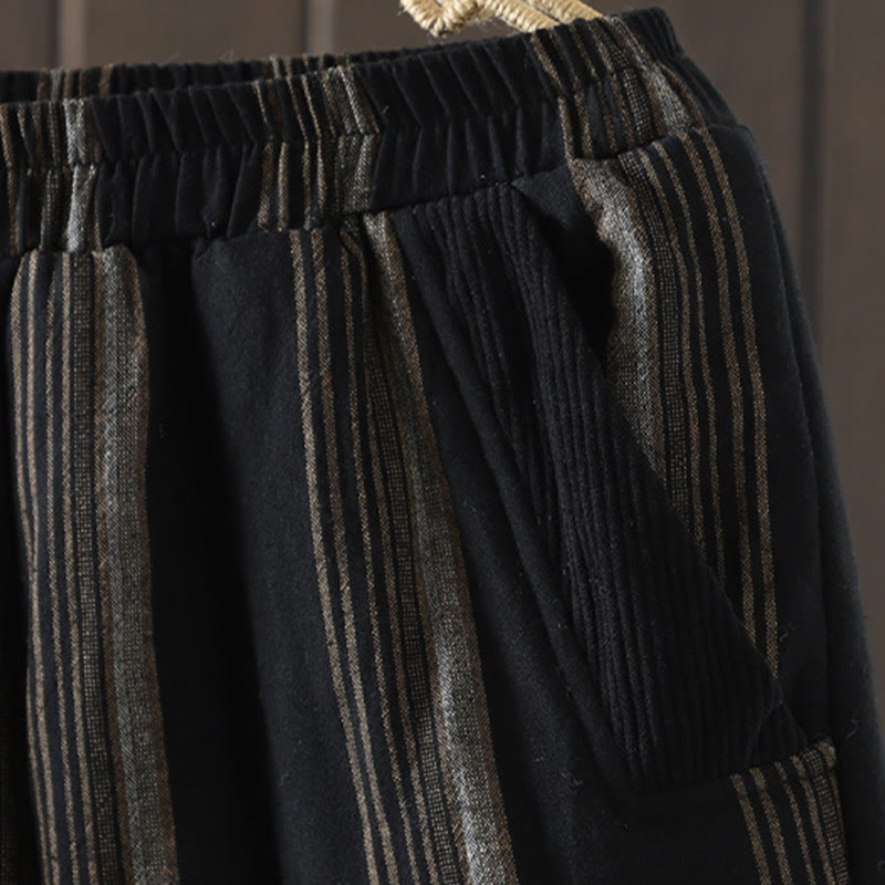 Commute Thermal Striped Cotton Corduroy Women's Harem Padded Pants With Pockets