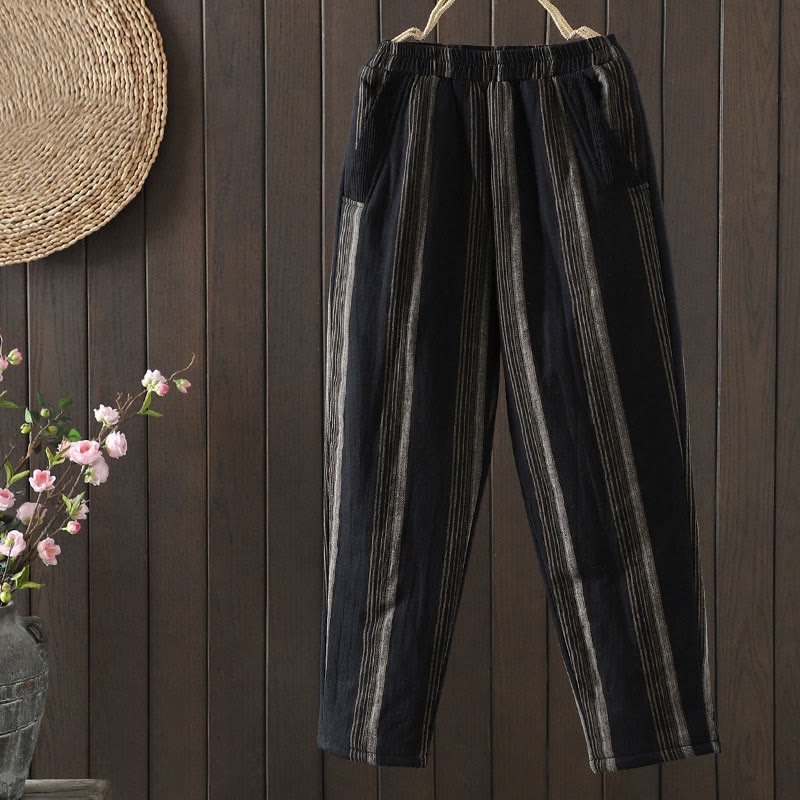 Commute Thermal Striped Cotton Corduroy Women's Harem Padded Pants With Pockets