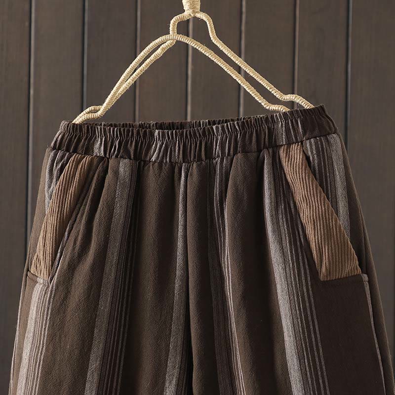 Commute Thermal Striped Cotton Corduroy Women's Harem Padded Pants With Pockets