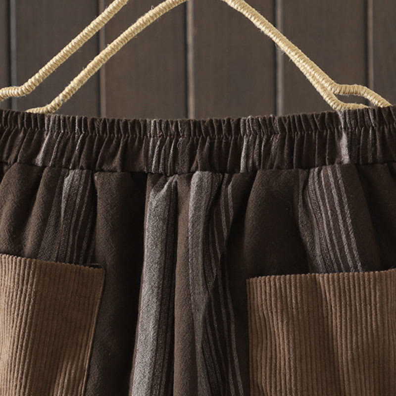 Commute Thermal Striped Cotton Corduroy Women's Harem Padded Pants With Pockets