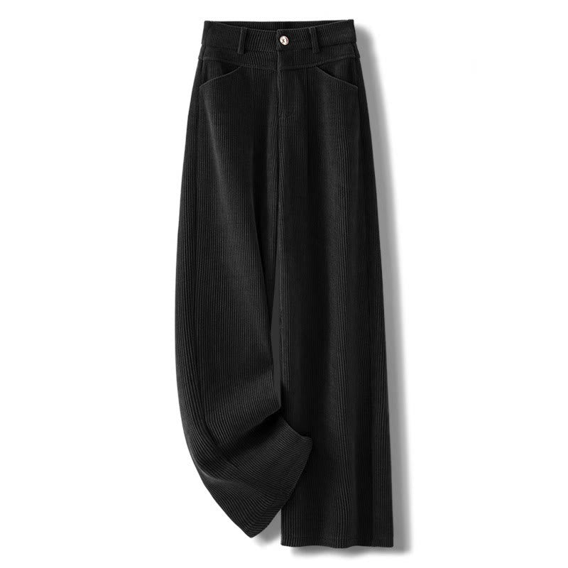 Winter Straight Leg Design Cotton Corduroy Women's Wide Leg Pants With Pockets