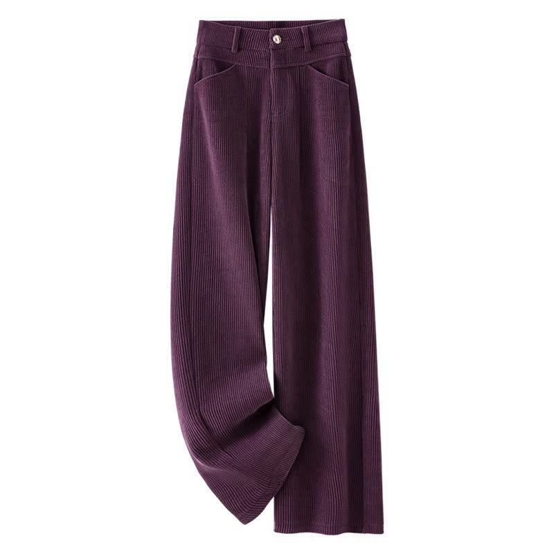 Winter Straight Leg Design Cotton Corduroy Women's Wide Leg Pants With Pockets