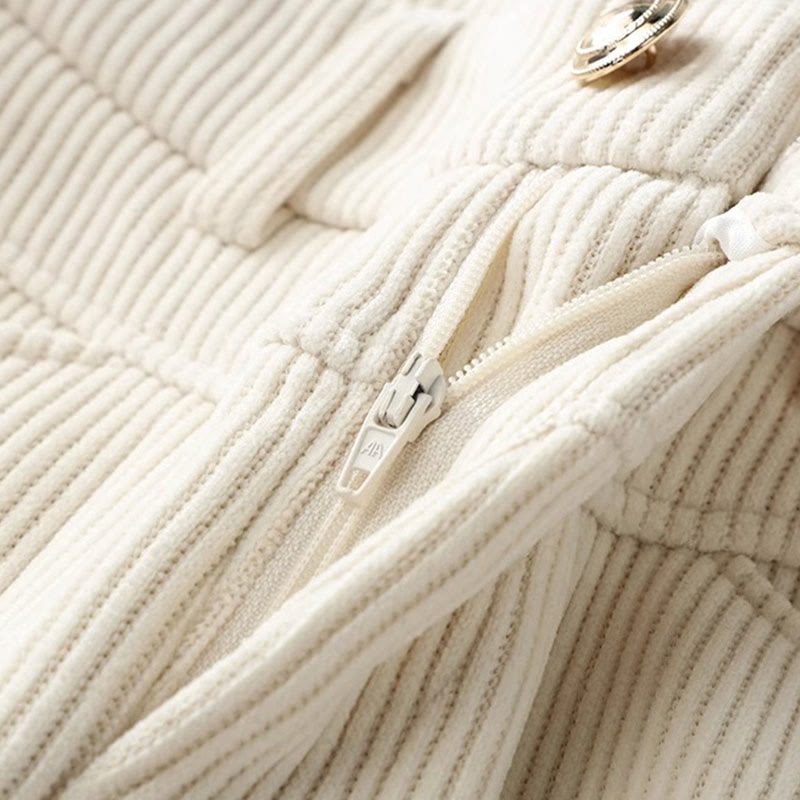 Winter Straight Leg Design Cotton Corduroy Women's Wide Leg Pants With Pockets