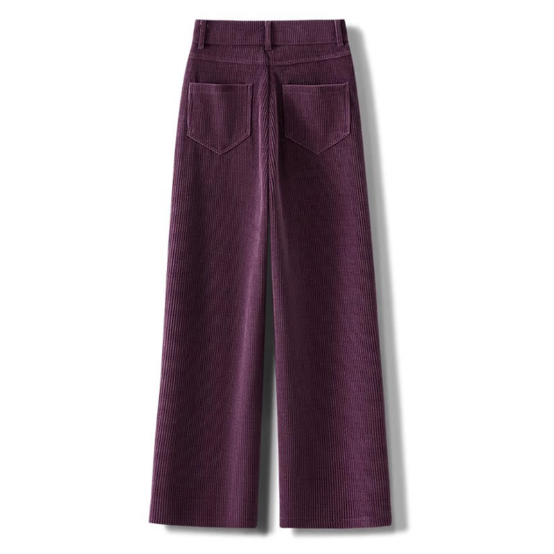 Winter Straight Leg Design Cotton Corduroy Women's Wide Leg Pants With Pockets