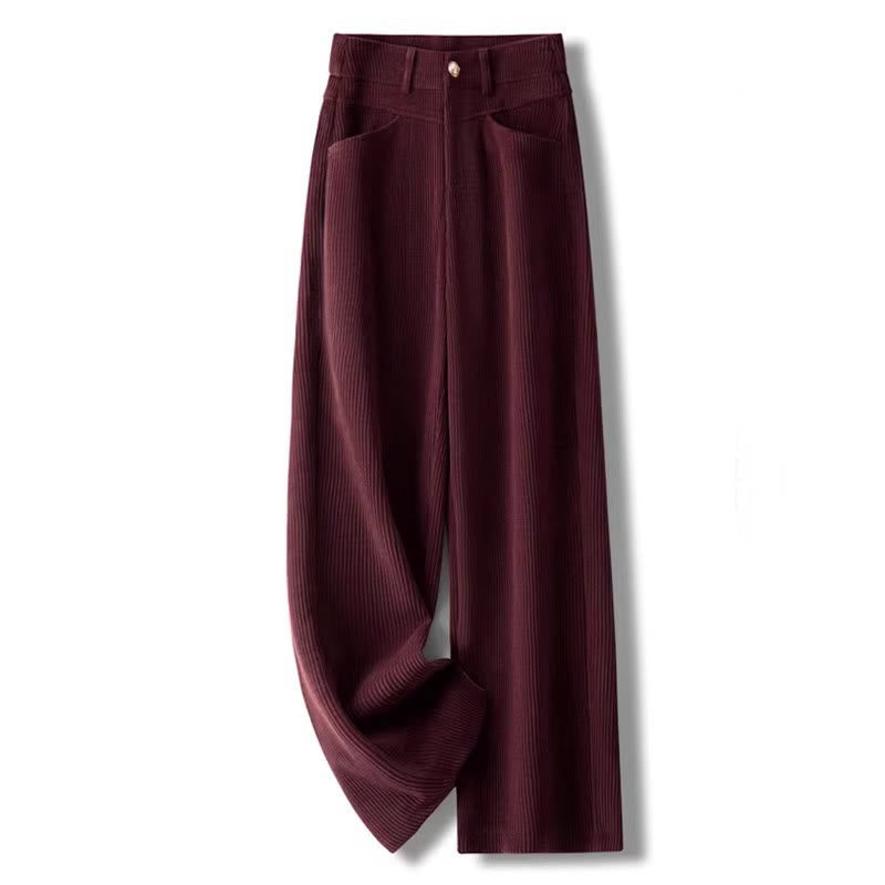 Winter Straight Leg Design Cotton Corduroy Women's Wide Leg Pants With Pockets