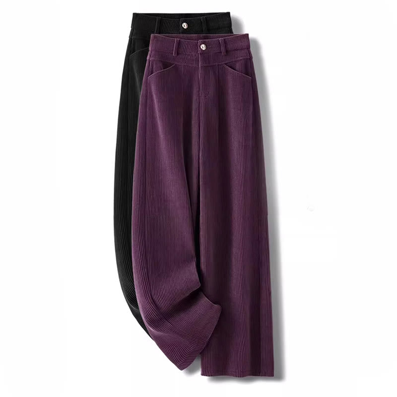 Winter Straight Leg Design Cotton Corduroy Women's Wide Leg Pants With Pockets
