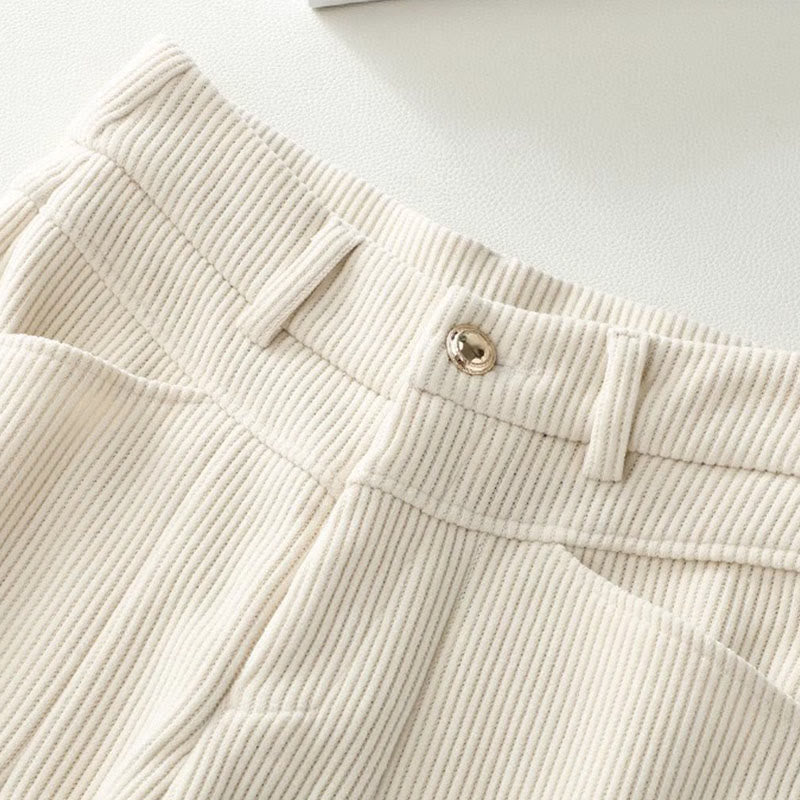 Winter Straight Leg Design Cotton Corduroy Women's Wide Leg Pants With Pockets