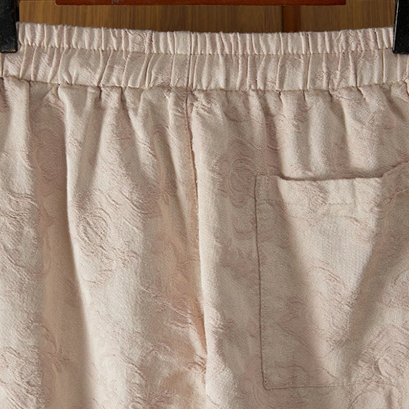 Winter Thermal Jacquard Floral Pattern Women's Wide Leg Cotton Pants With Pockets