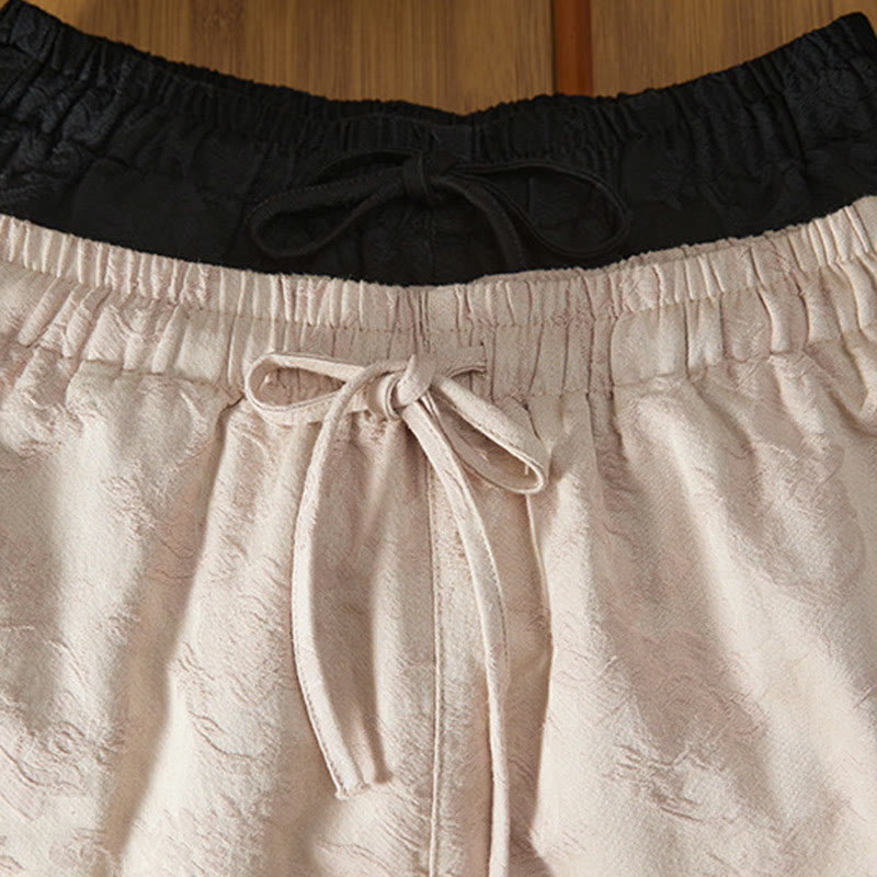 Winter Thermal Jacquard Floral Pattern Women's Wide Leg Cotton Pants With Pockets