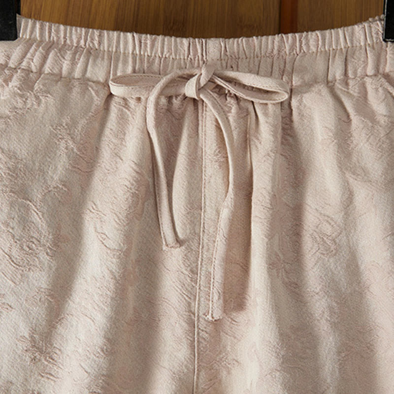 Winter Thermal Jacquard Floral Pattern Women's Wide Leg Cotton Pants With Pockets