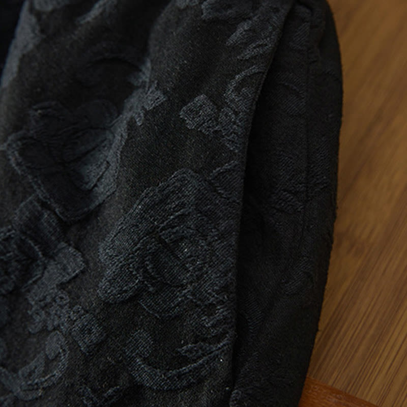 Winter Thermal Jacquard Floral Pattern Women's Wide Leg Cotton Pants With Pockets