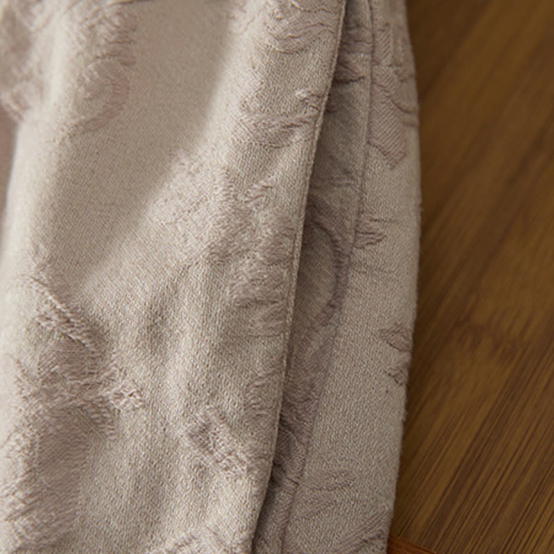 Winter Thermal Jacquard Floral Pattern Women's Wide Leg Cotton Pants With Pockets