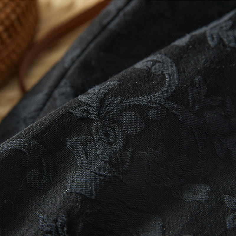 Winter Thermal Jacquard Floral Pattern Women's Wide Leg Cotton Pants With Pockets